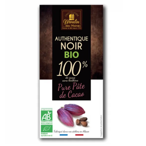 Chocolat BIO sans sucre – diabétique – Pure pâte de fève de cacao-  100 g – Sans sucre moulin des moines
