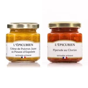 Duo piperade au chorizo et crème de poivrons