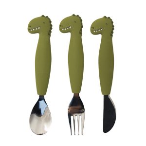Couverts 3 pièces Dino en silicone – Trixie Baby